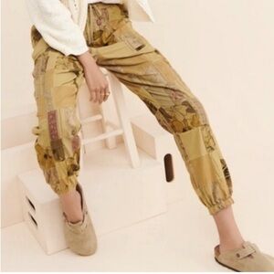 Anthropologie Joanie Fatigue Green Patchwork Pattern Jogger Pants Size M boho